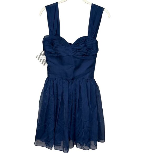 Fame & Partners Blue Chiffon Fit & Flare Mini Dress Size 0 Sweetheart Neck NEW - Picture 1 of 6